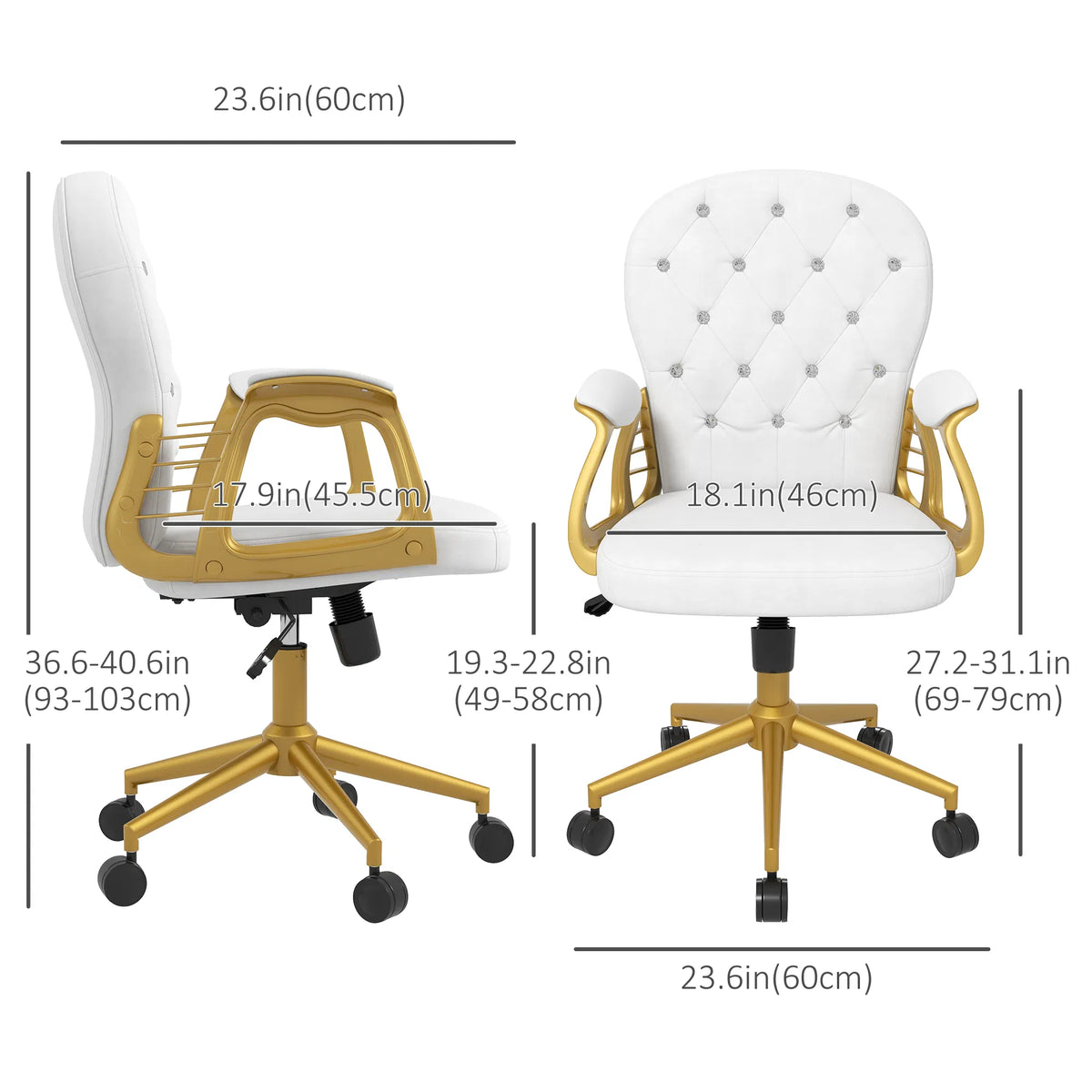 Cream White Velvet Office Chair – Button-Tufted Swivel Vanity Chair with Wheels & Tilt (United States & Canada Delivery Only)