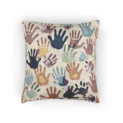 Handprint Pattern Woven Pillow | Multicolor Boho Decorative Pillow