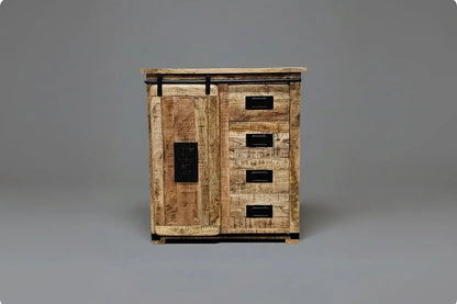 Farmhouse Wooden Mango Chest of Drawers with Sliding Door