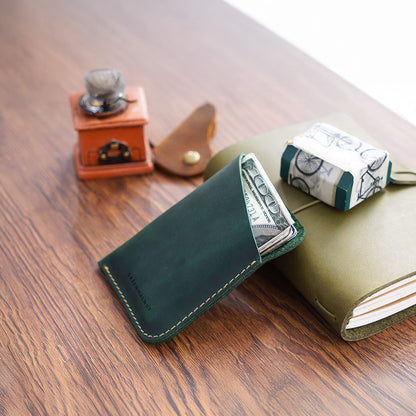 Porte-cartes minimaliste en cuir véritable | Portefeuille fin en cuir fait main