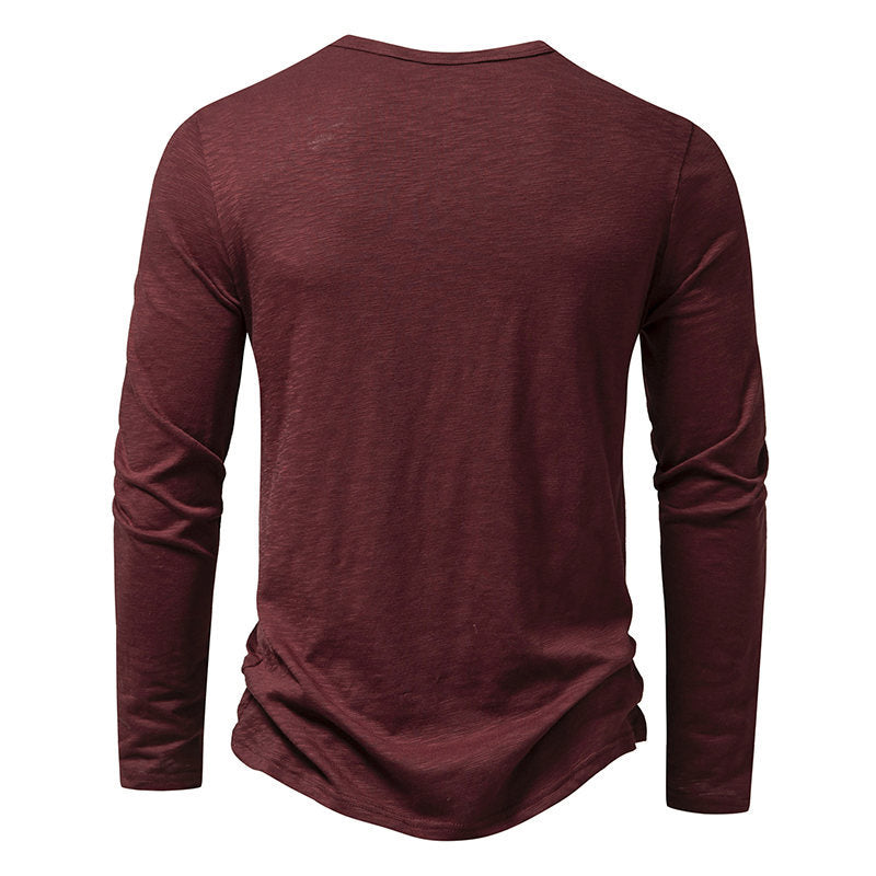 T-shirt Homme Manches Longues Mode Décontracté Couleur Unie Pull Boutonné Haut Vêtements Automne et Printemps