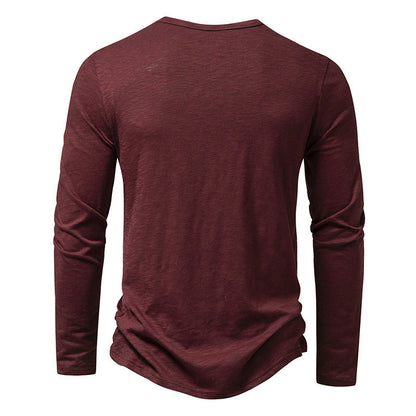 T-shirt Homme Manches Longues Mode Décontracté Couleur Unie Pull Boutonné Haut Vêtements Automne et Printemps