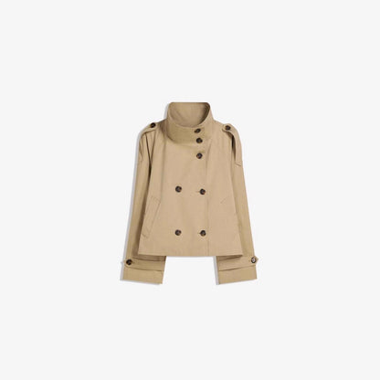 Trench-coat rétro à double boutonnage pour femme – Veste courte à manches longues, col à revers et fermeture à nouer