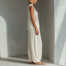 Ensemble top débardeur sans manches à encolure ronde transparente et pantalon ample à cordon de serrage