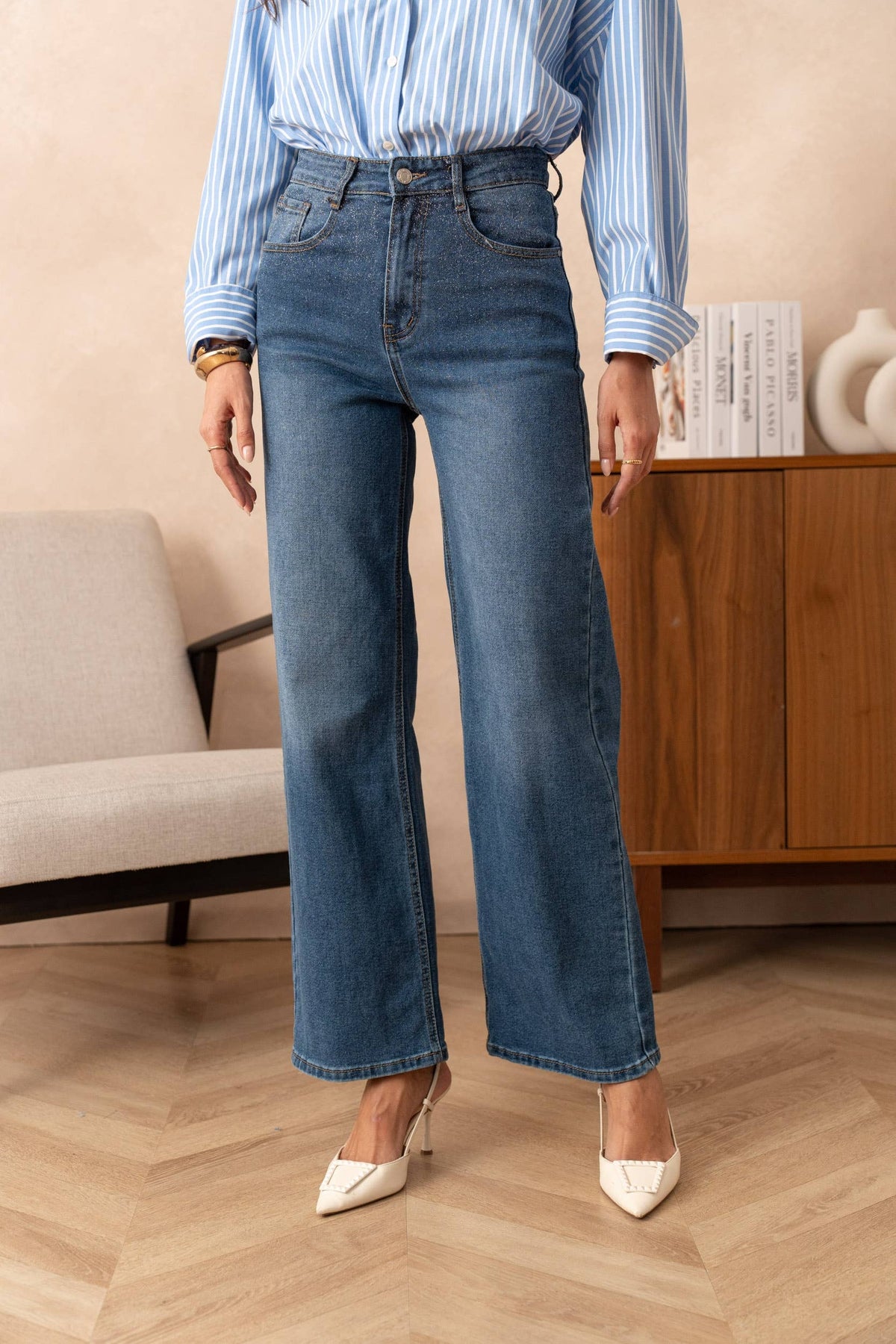 Sequin wide leg jeans