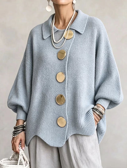 Gilet en maille boutonné pour femme – Pull automne-hiver ample à manches longues et col à revers