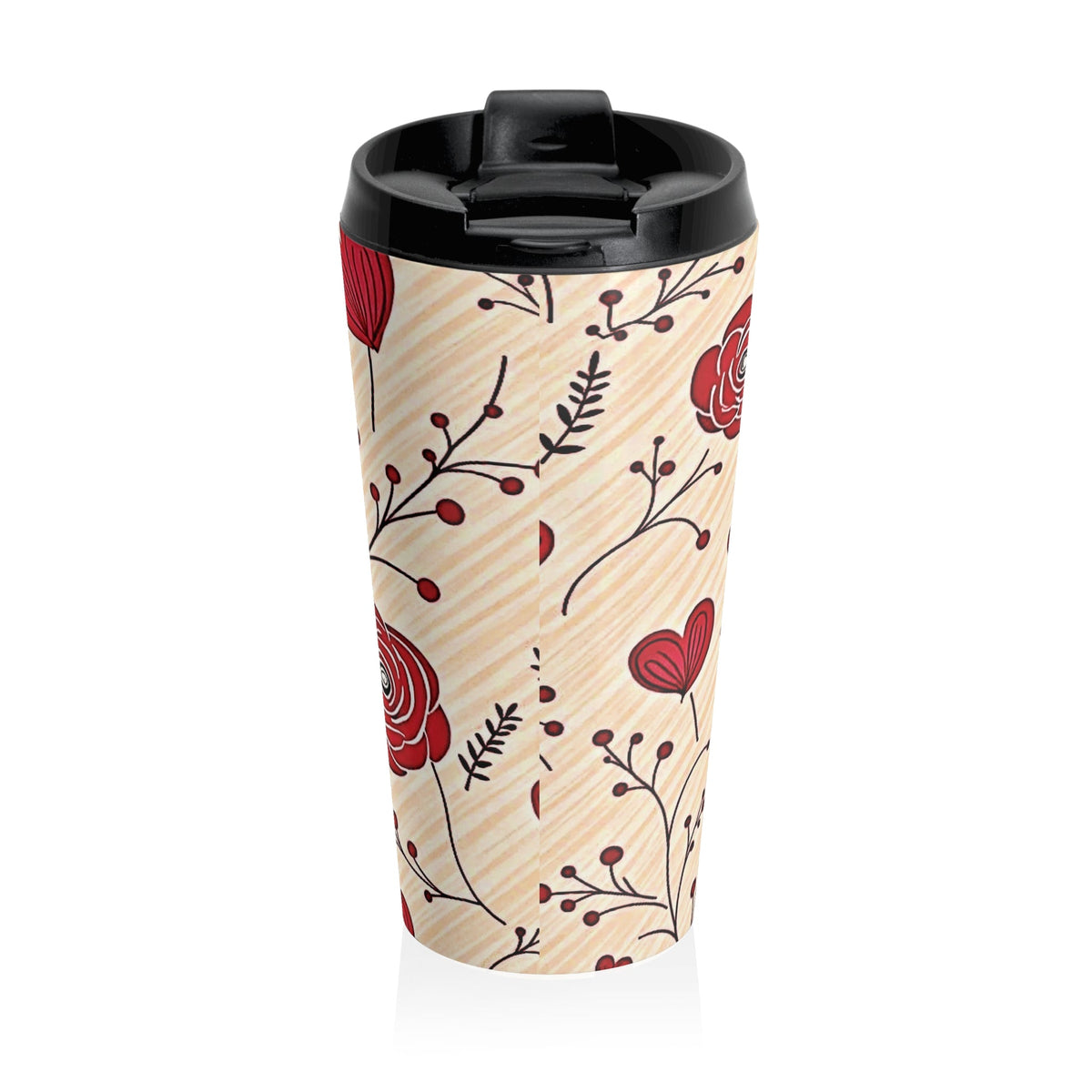 Mug de voyage floral Rose Rouge | Gobelet en acier inoxydable