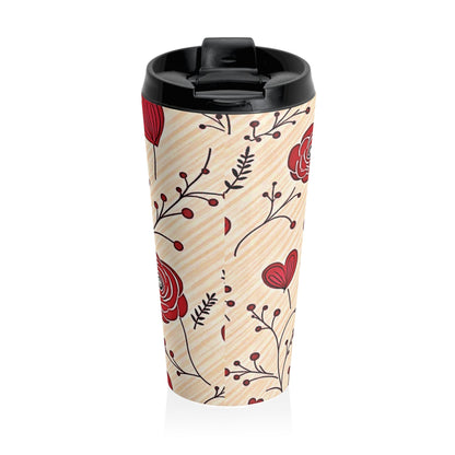 Mug de voyage floral Rose Rouge | Gobelet en acier inoxydable
