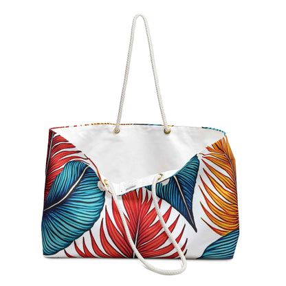 Sac de voyage à motif feuilles tropicales | Palmier bleu sarcelle orange, grand cabas