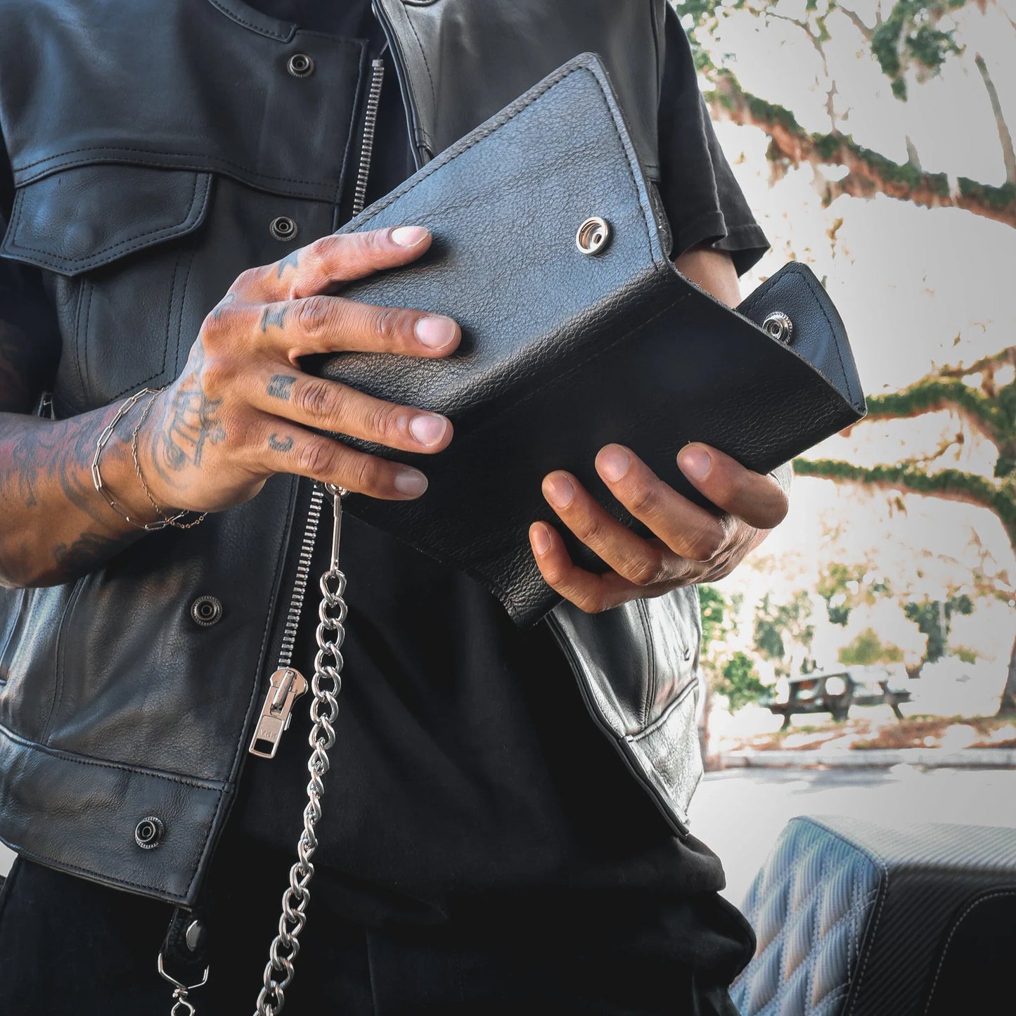 Portefeuille en cuir à trois volets pour homme Open Road