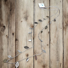 Scattered Leaf Necklace – Long Layering Chain with Cascading Silver & Mixed Metal Leaves