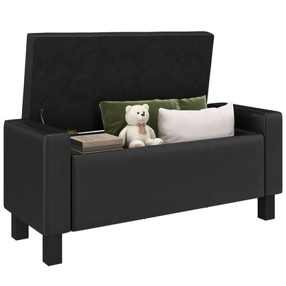 42-Inch Black Faux Leather Storage Ottoman Bench – Padded Footstool & Organizer Seat ( United States & Canada Delivery Only)