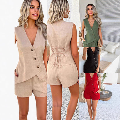 Ensemble débardeur à col en V asymétrique et short décontracté et tendance pour femme