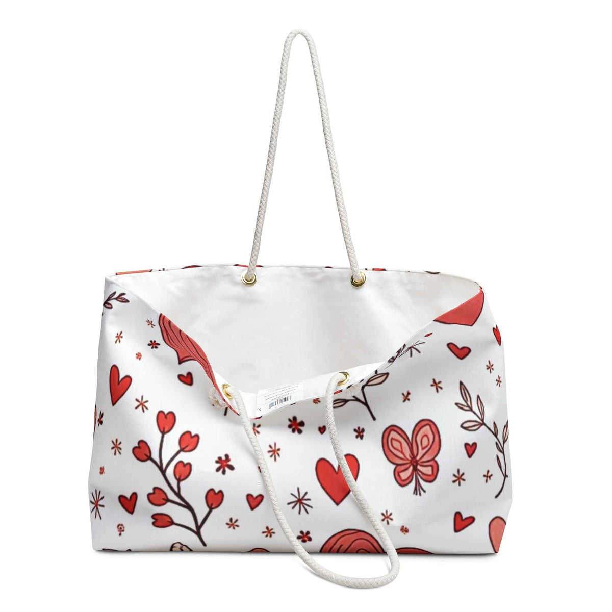 Sac de voyage motif floral cœurs rouges, cabas Saint-Valentin, maman débordée, cadeau pour maman