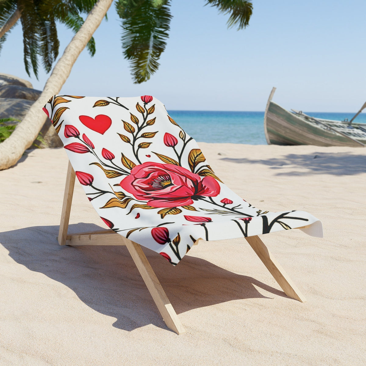 Serviette de plage Cœurs Floraux — Serviette de soleil et de piscine motif Roses Roses