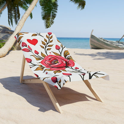 Serviette de plage Cœurs Floraux — Serviette de soleil et de piscine motif Roses Roses