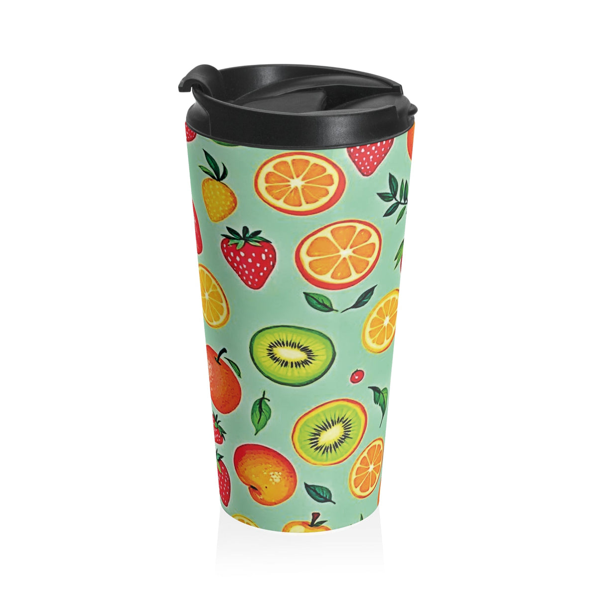 Mug de voyage à motif fruits colorés | Fraise Pomme Orange Kiwi Ananas