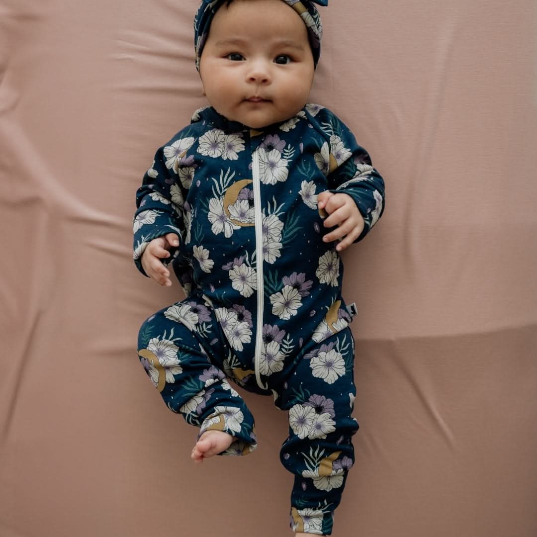 Bamboo Baby Zipper Footed Bodysuit | Night Sky