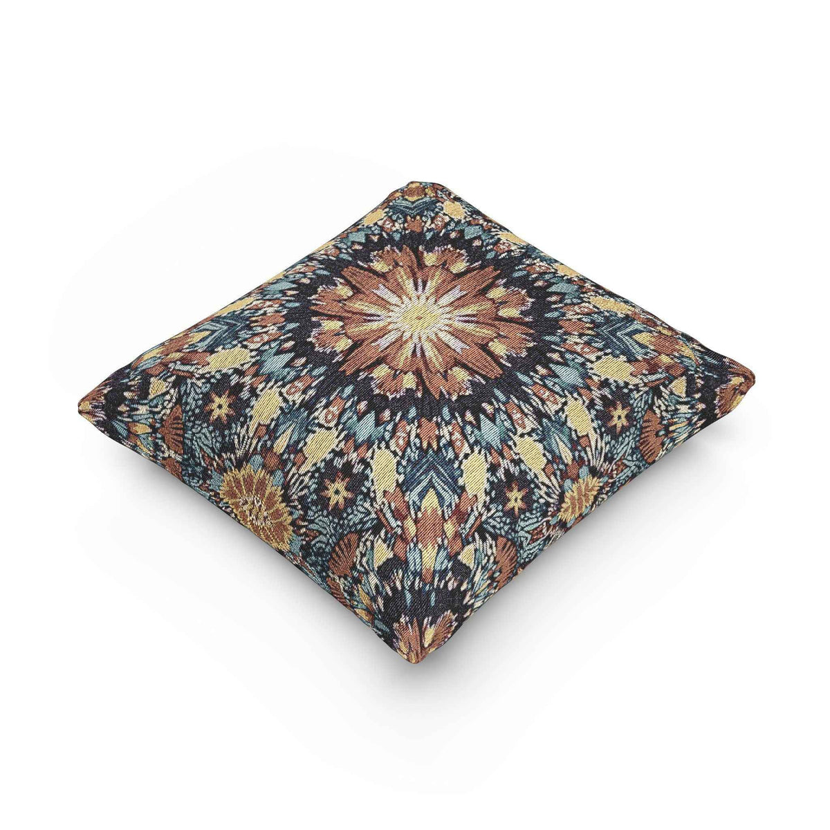 Oreiller tissé mandala géométrique | Coussin décoratif mosaïque bohème