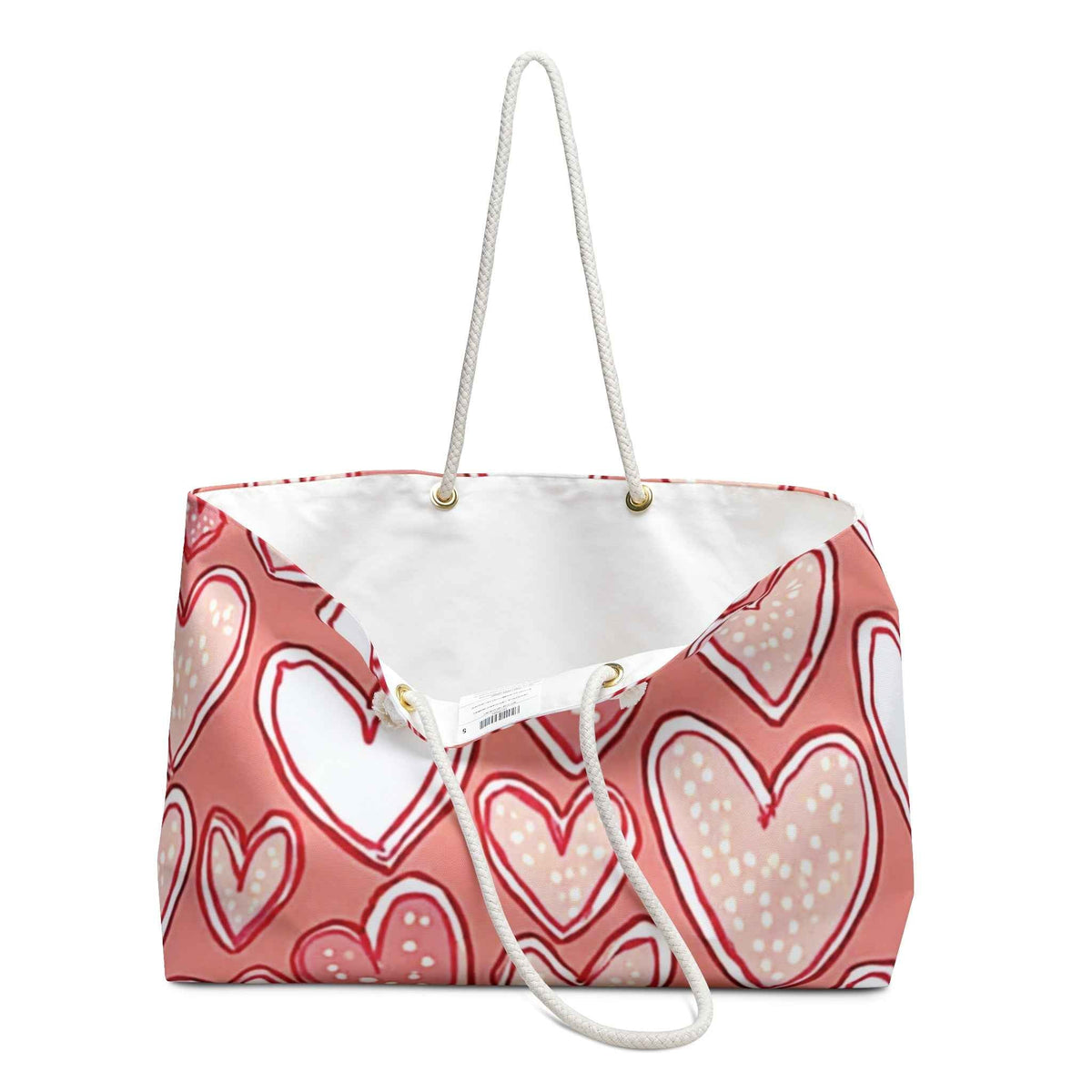 Sac de voyage à cœurs roses dessinés à la main | Cabas à motif Saint-Valentin | Sac maman nomade | Sac maman de tous les jours | Grand sac de plage