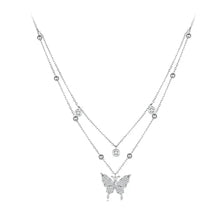 925 Sterling Silver Double-layer Tassel Butterfly Pendant Necklace for Women - Elegant Fine jewelry
