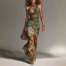 Robe longue dos nu à fleurs pour femme – Robe d'été sexy à lacets pour les vacances