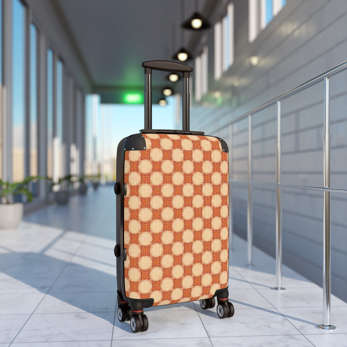 Valise cabine à damier rétro — Bagage de voyage orange vintage