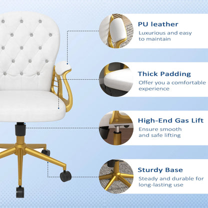 Cream White Velvet Office Chair – Button-Tufted Swivel Vanity Chair with Wheels & Tilt (United States & Canada Delivery Only)