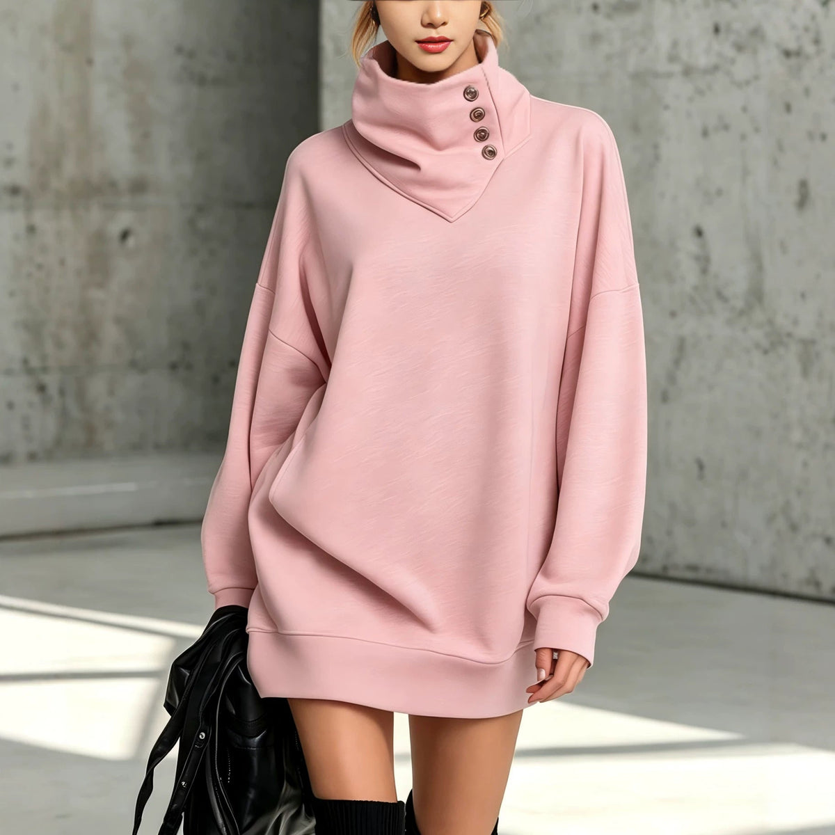Sweat-shirt boutonné vintage pour femme, coupe ample – Haut décontracté à manches longues mi-long