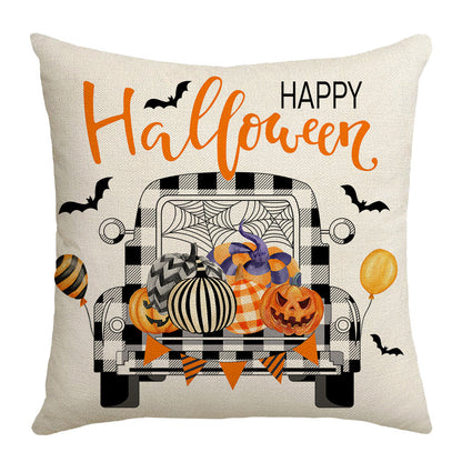 Housse de coussin Halloween voiture dessin animé citrouille – Taie d'oreiller décorative style nordique pour canapé 45×45 cm