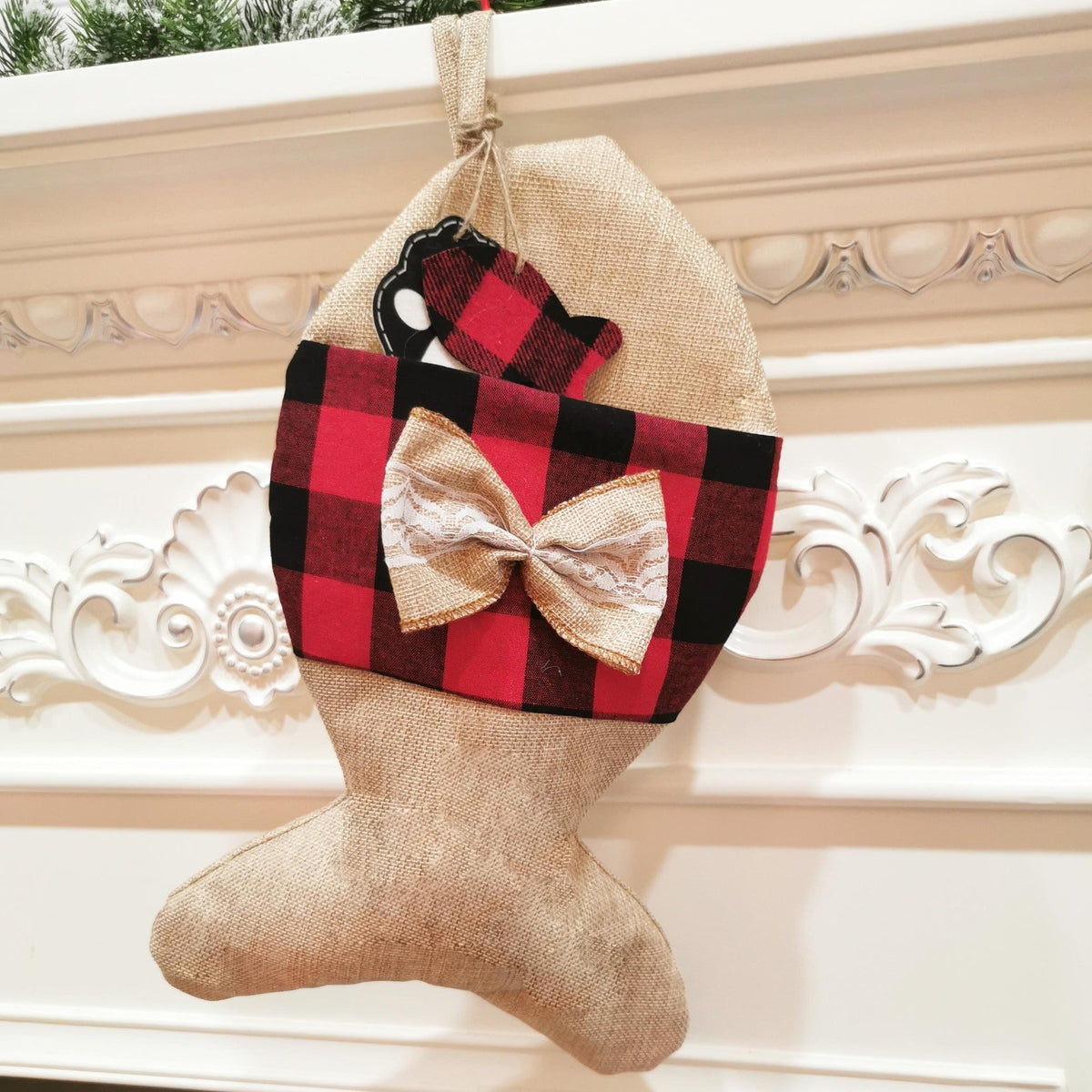 Christmas Pet Socks Gift Bag, Polyester Holiday Stockings