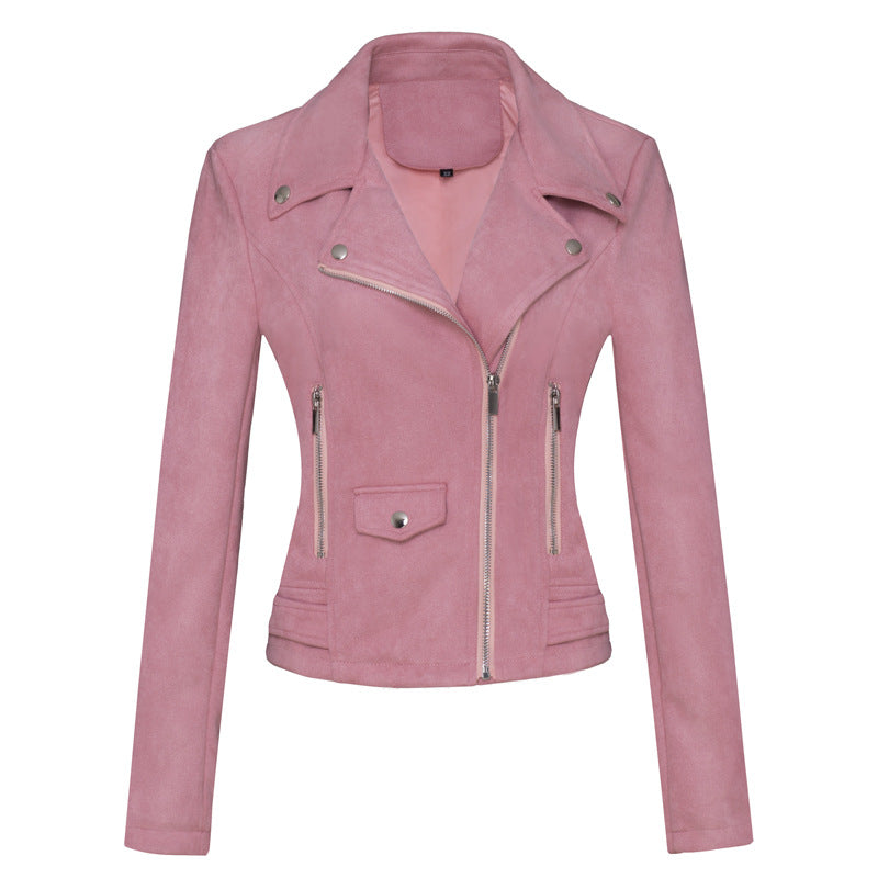 Veste en cuir suédé coupe ajustée pour femme – Veste courte style moto pour trajets quotidiens