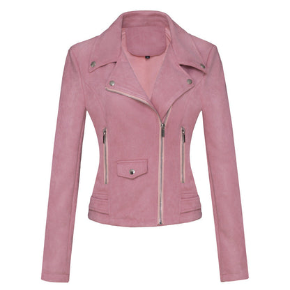Veste en cuir suédé coupe ajustée pour femme – Veste courte style moto pour trajets quotidiens