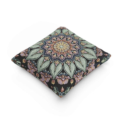 Housse de coussin décorative bohème tissée mosaïque florale mandala