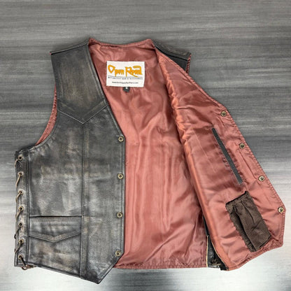 Gilet motard en cuir de buffle pour homme. Gilet à lacets latéraux ajustables