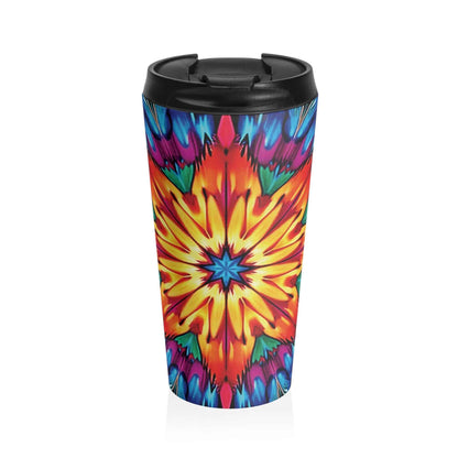 Mug de voyage en acier inoxydable Kaleidoscope Star — Gobelet isotherme à mandala coloré