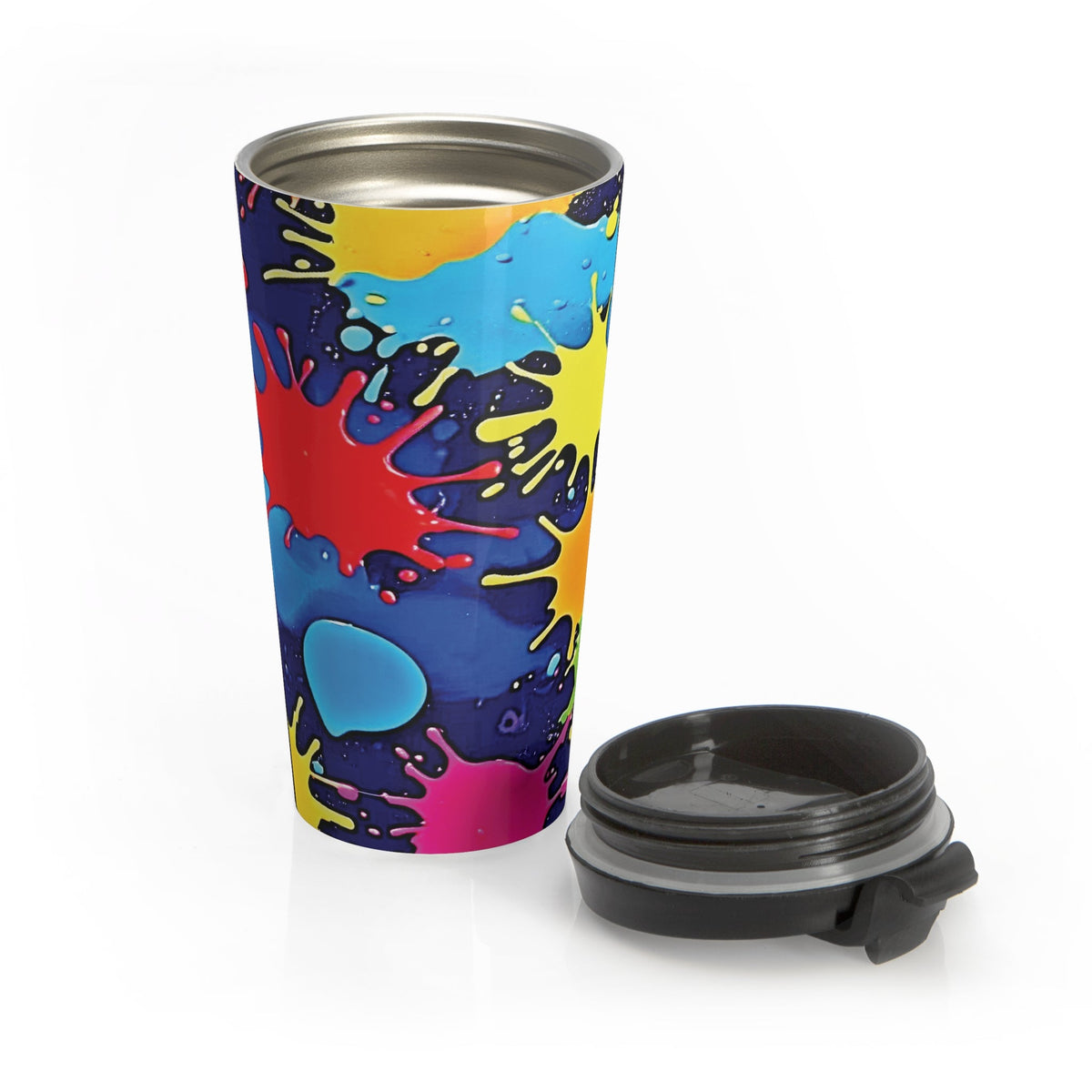 Mug de voyage en acier inoxydable Color Splash — Motif éclaboussures de peinture vives