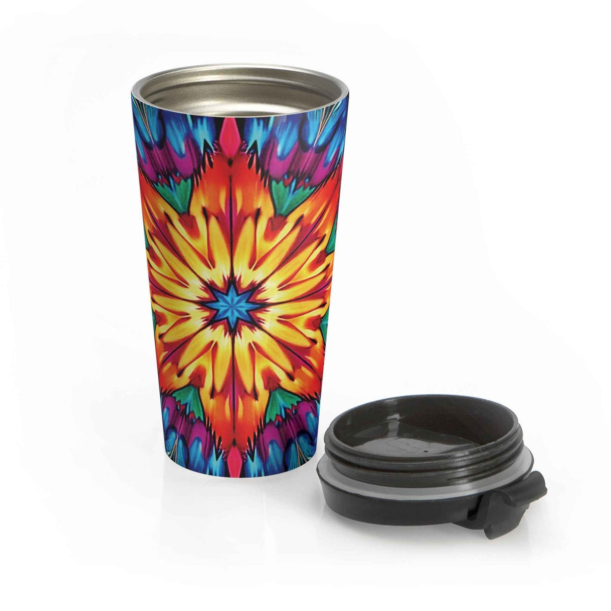 Mug de voyage en acier inoxydable Kaleidoscope Star — Gobelet isotherme à mandala coloré