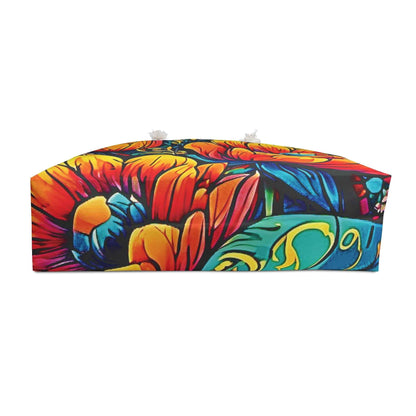Sac de voyage grand format à illustration florale éclatante | Grand cabas à fleurs tropicales colorées