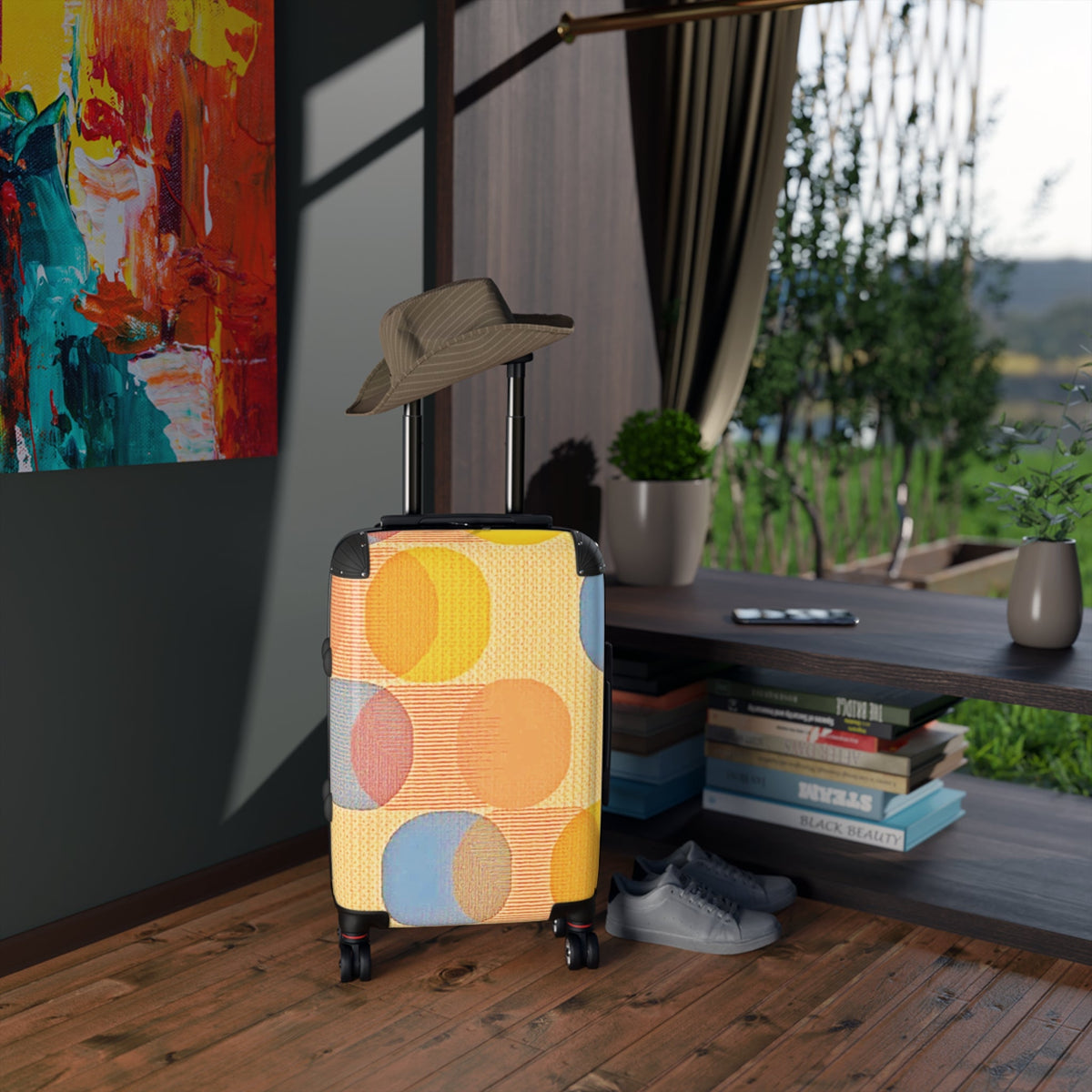Valise Cabine Motif Cercle Rétro — Bagage de Voyage Géométrique Coloré