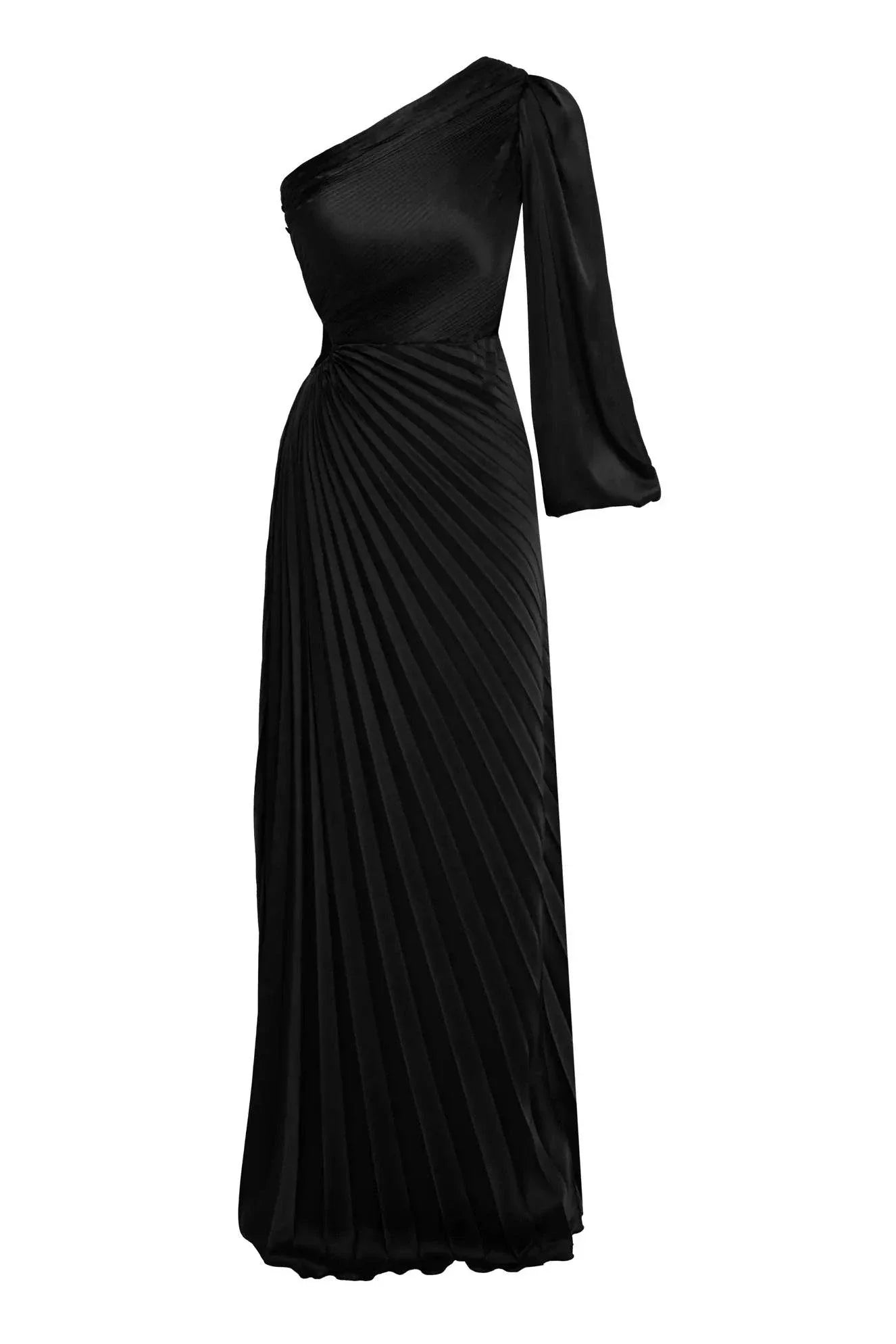 Robe longue en satin à manche unique - Noire