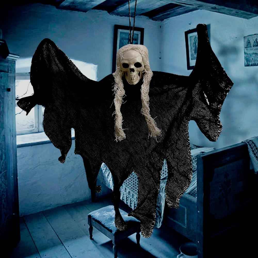 Décoration de crâne suspendu effrayant – Décoration de squelette fantôme d'Halloween pour intérieur et extérieur