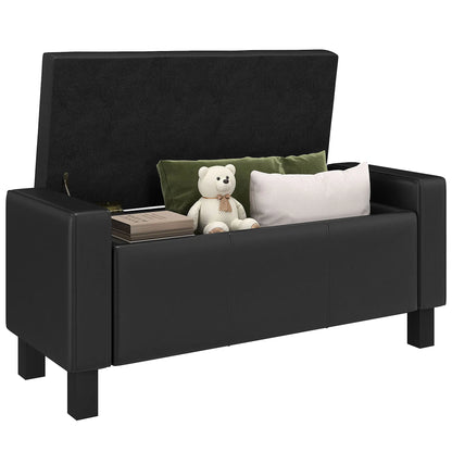 42-Inch Black Faux Leather Storage Ottoman Bench – Padded Footstool & Organizer Seat ( United States & Canada Delivery Only)