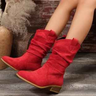 Bottines en daim à bout pointu pour femme – Bottines ajourées en polyuréthane avec semelle en caoutchouc