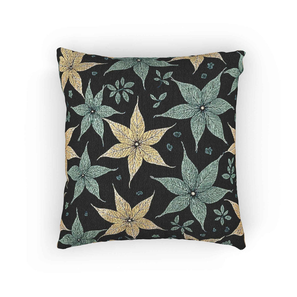 Coussin tissé à motif floral étoile | Coussin décoratif floral sarcelle et or