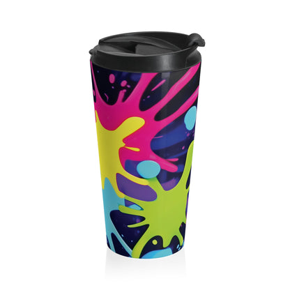 Mug de voyage en acier inoxydable avec éclaboussures de peinture néon | Éclaboussures colorées