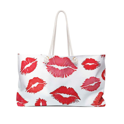 Sac de week-end avec motif de baisers au rouge à lèvres | Sac de voyage imprimé lèvres | Grand cabas