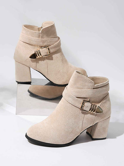 Bottines de combat à talons épais pour femmes – Bottines tendance automne et hiver, couleur unie, grandes tailles