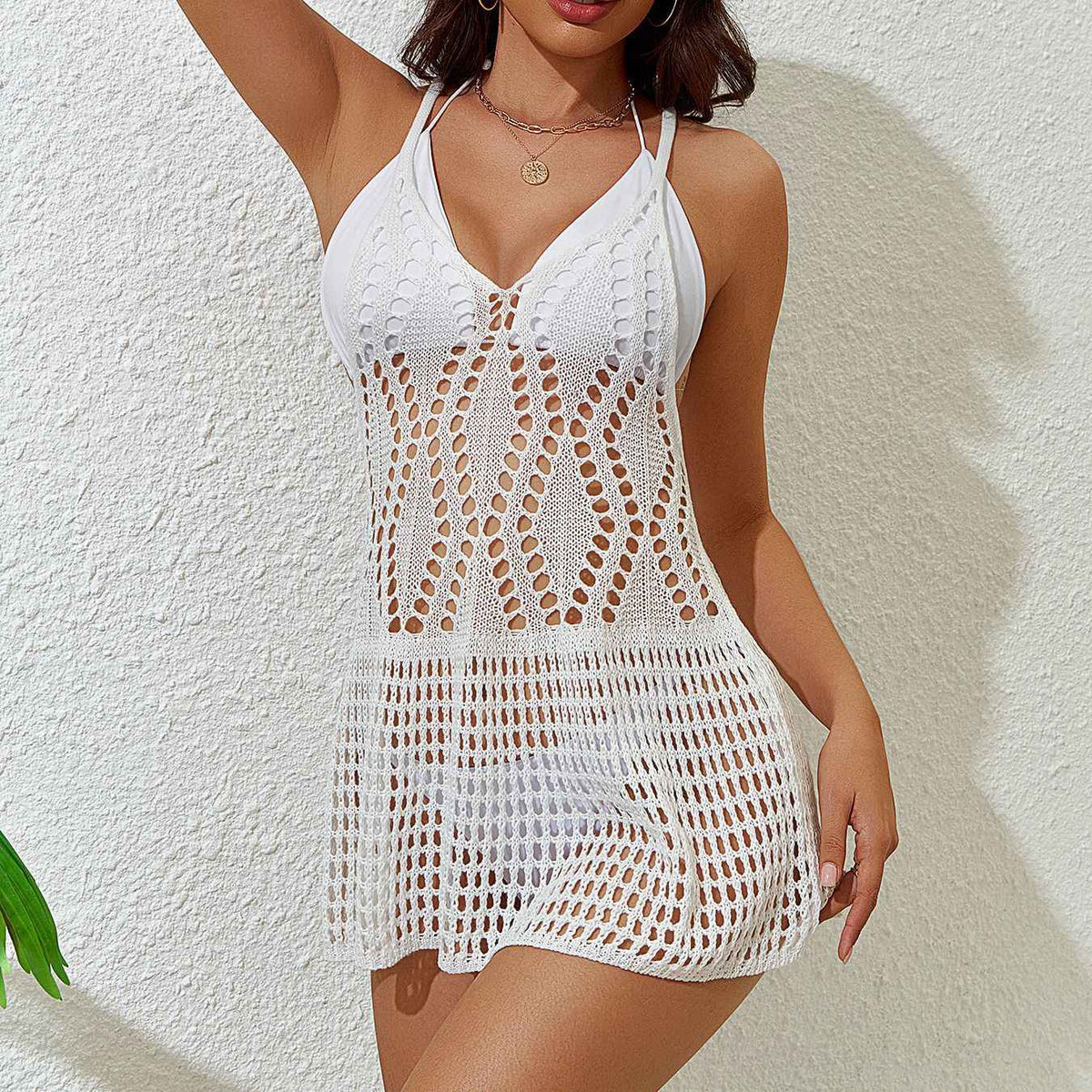 Robe de plage pour femme, couleur unie, sexy, en maille