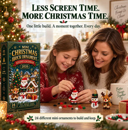 24 Day Mini Christmas Brick Ornament Advent Calendar - Festive Holiday Decoration Building Set